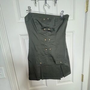 Vintage inspired Military style olive green strapless mini dress “True Love” | M